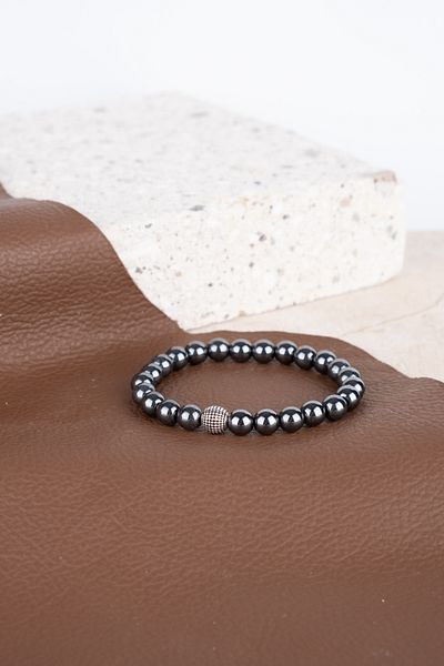 Piercing Market Steel & Silver Unisex Hematite Stress Balance and Dizziness Natural Stone Gift Bracelet