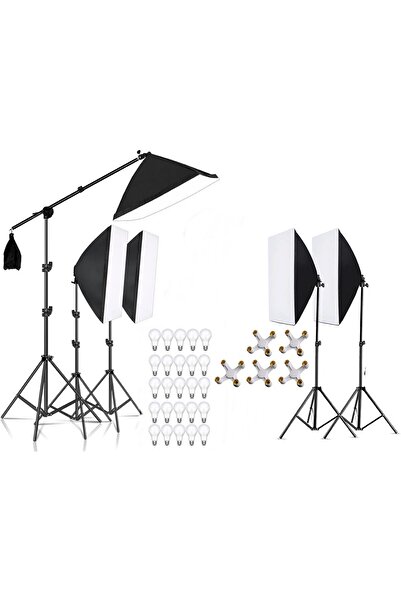 Tianya Ürün Reklam Moda Stüdyo Video vb. 5 li Crossbarlı 50x70cm Softbox 4 Duylu Led Sürekli Işık Seti