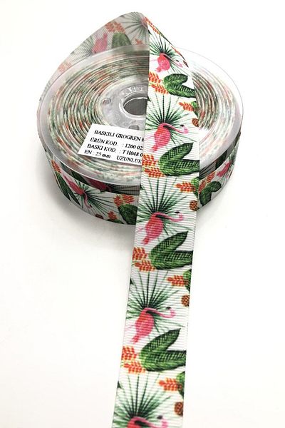 Hayalperest boncuk Κορδέλες Grosgrain με σχέδιο Flamingo 2,5 cm 1 Mt