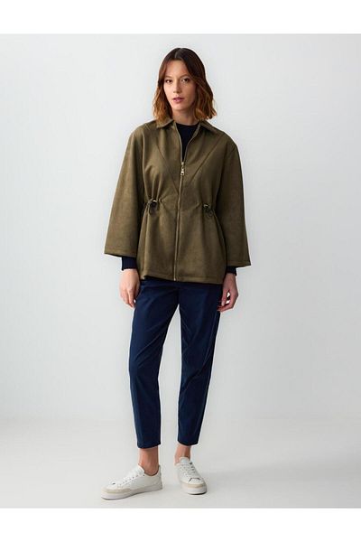 Jimmy Key Khaki Relaxed Fit Waist Lace-Up Suede Look Jacket