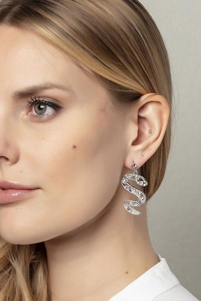 Modex Silver Color Snake Figure Earrings (4cm)