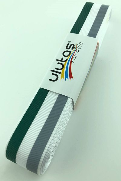 Hayalperest boncuk Πράσινη γκρι ρίγα με στάμπα Grosgrain κορδέλα 10 Mt