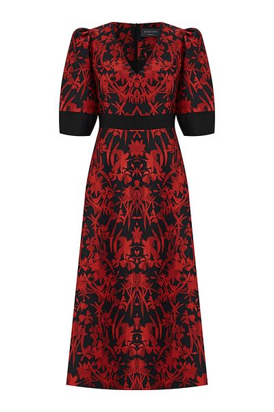 Exquise V-Neck Balloon Sleeve Regular Dress