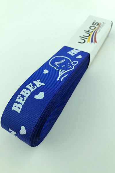 Hayalperest boncuk Πλάτος 2,5 εκ. Saks Blue Welcome Baby τυπωμένη κορδέλα Grosgrain