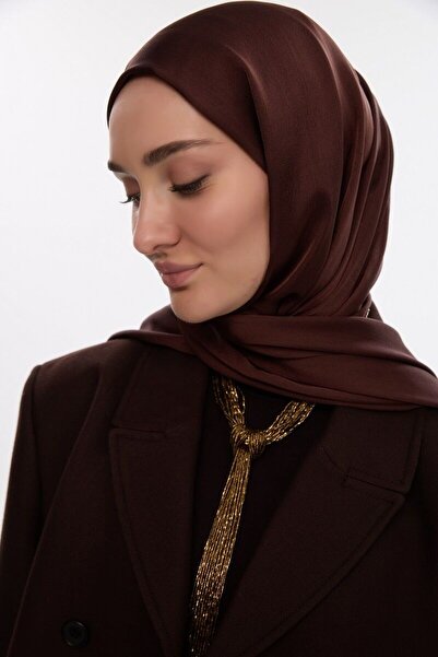 cs camellia scarf Idol Satin Janjan Shawl - Brown