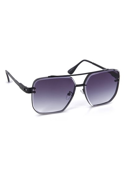 Di Caprio Black Large Metal Square Pilot Model Men's Sunglasses