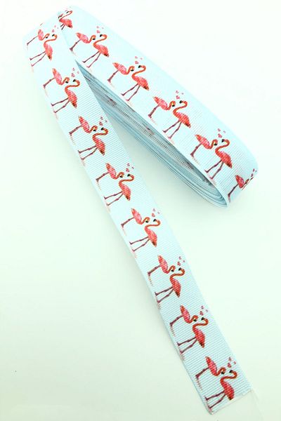 Hayalperest boncuk Panglică Grosgrain Albastră Imprimată Flamingo 10 Mt