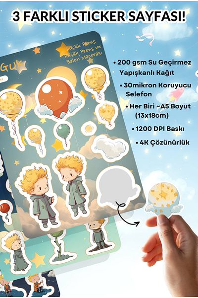 GUGUK Little Prince with Balloons Sticker Leaves Set