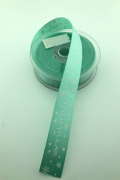 Hayalperest boncuk Water Green Happy New Year Τυπωμένη χριστουγεννιάτικη κορδέλα Grosgrain 1 Mt