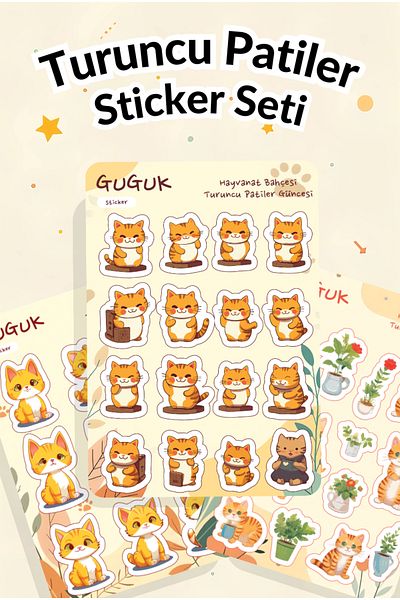 GUGUK Orange Paws Sticker Leaves Set