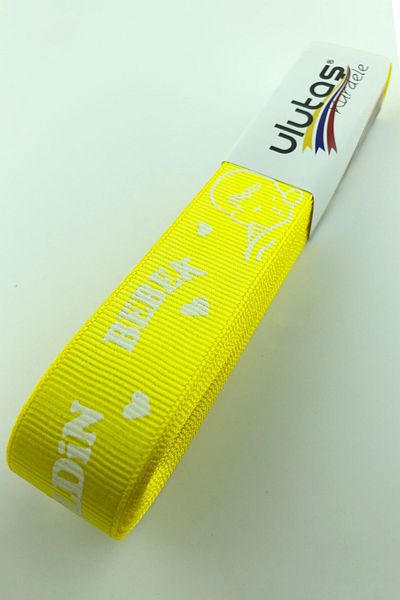 Hayalperest boncuk Κίτρινη κορδέλα Welcome Baby με στάμπα Grosgrain 2,5 εκ