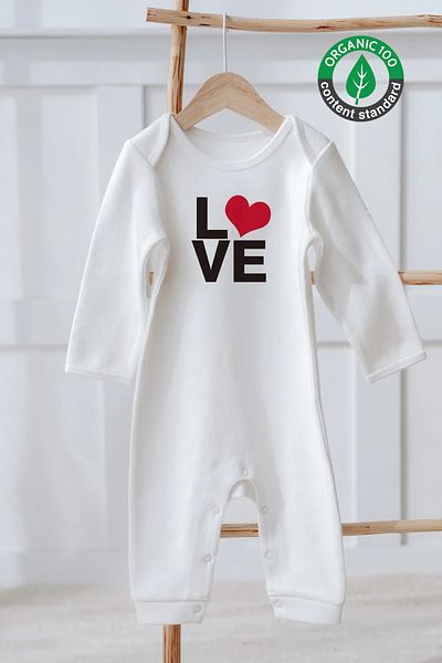 Lilabio Valentine's Day Themed 100% Organic Heart Red Baby Romper - Long Sleeve