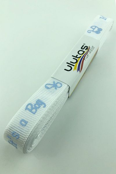 Hayalperest boncuk Panglică Grosgrain Imprimată Figură Bebeluş Albastru Alb 1,5 Cm