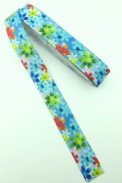 Hayalperest boncuk Κορδέλα Grosgrain με μοτίβο μπλε μαργαρίτας 10 Mt