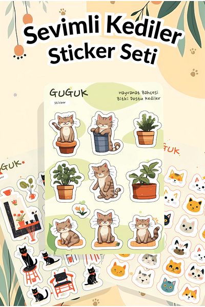 GUGUK Cute Cats Sticker Leaves Set