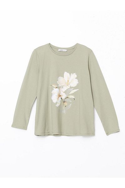 LC Waikiki Γυναικείο μπλουζάκι με στάμπα Lcw Grace Crew Neck