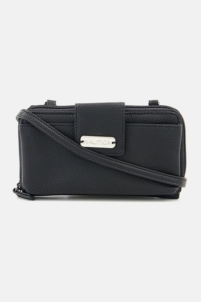 Nautica Women Hardware Logo Textured Leather Wallet With String 11 L x 19 H x 03 W cm, Black