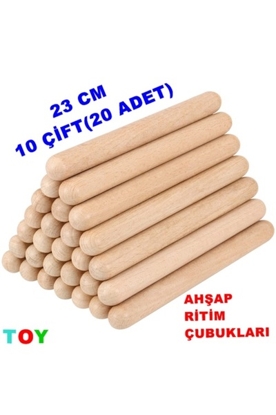 Toy Oyuncak Okul Öncesi Ahşap Ritim Çubuğu 23 cm. 10 Çift Anaokulu 1.Kalite Ç...