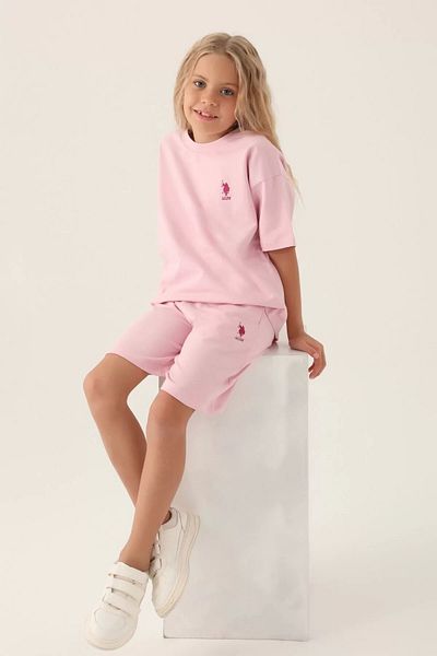 U.S. Polo Assn. Set de bermude pentru fete, portocaliu simplu, licențiat Polo Assn