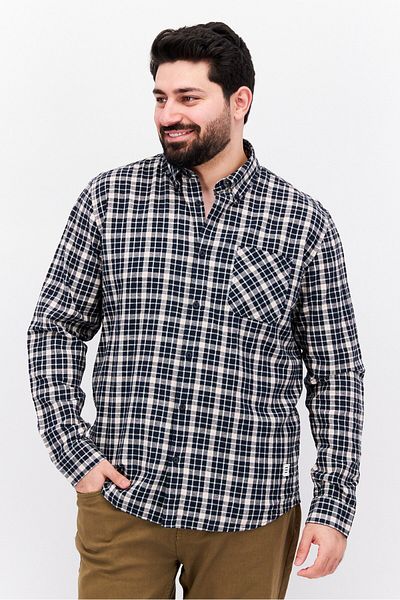 Esprit Men Regular Fit Checkered Long Sleeve Casual Shirt, Navy Combo