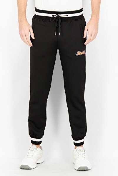 Le tigre Men Regular Fit Brand Logo Drawstring Jogger Pants, Black