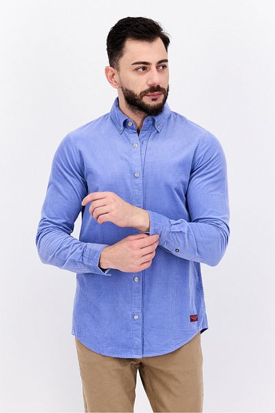 Scotch & Soda Men Regular Fit Corduroy Long Sleeves Casual Shirt, Blue