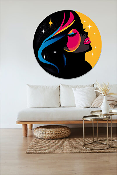 KOSS Dijital Autocolant rotund cu fața de femeie strălucitoare, autocolant în...
