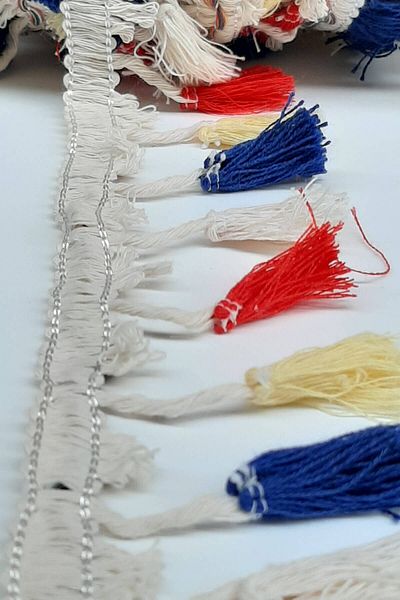 Hayalperest boncuk Navy Blue Cream Red Cotton Fringe Tassel