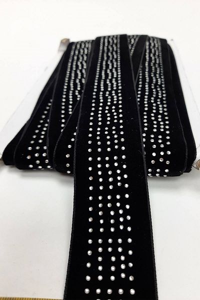 Hayalperest boncuk Black Velvet Strip with Stone Detail