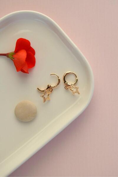 Sacce Scarves&Accessories Yıldız Sallantılı Minimal Halka Küpe Yıldızlı Lob Kıkırdak Helix