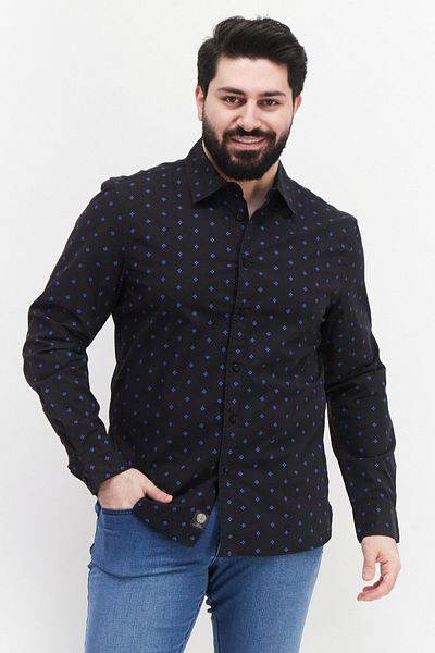 Vince Camuto Men Classic Fit All Over Print Long Sleeves Casual Shirt, Black