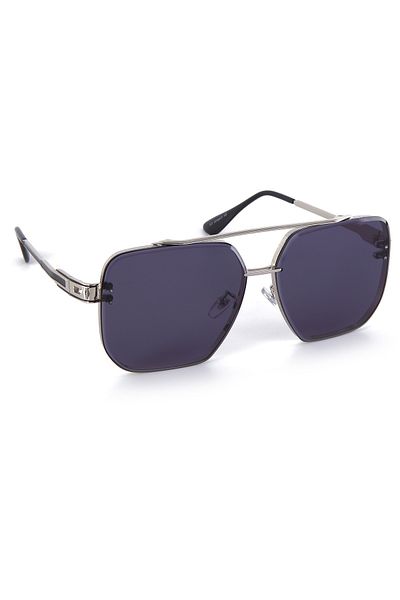 Di Caprio Silver Black Big Metal Square Pilot Model Men's Sunglasses