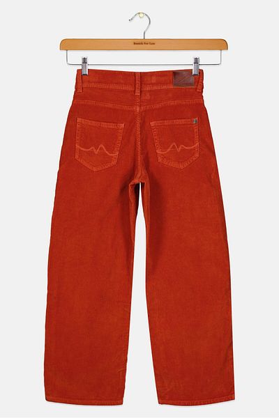 Pepe Jeans بنطال مخملي مزخرف بقصّة عادية للبنات، بني
