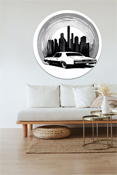 KOSS Dijital Autocolant rotund pentru mașină clasică Nostalgia, autocolant în formă rotundă, decor de perete pentru cameră pentru adolescenți