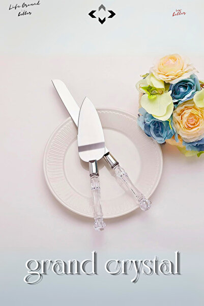 LİGROUND Grand Crystal Pasta Serving Set Double Wedding Engagement Wedding Serving Set Crystal Handle Spatula and Knife
