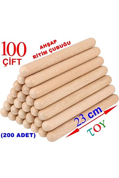 Toy Oyuncak Okul Öncesi Ahşap Ritim Çubukları 23 cm. 100 Çift (200 ADET) Perk...