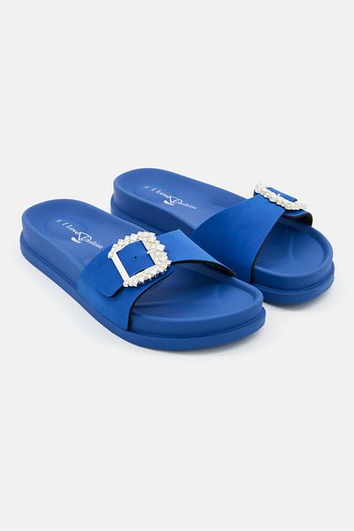 I Love Fashion Women Slip On Stoned Flats, Blue