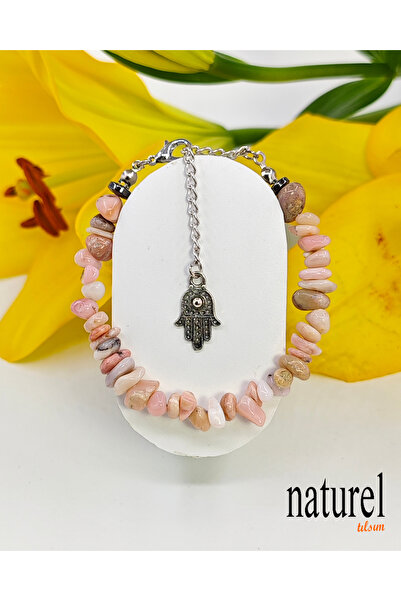 Naturel Tılsım سوار نسائي من حجر العقيق الوردي الطبيعي - حجر طبيعي مكسور - سوار هدية