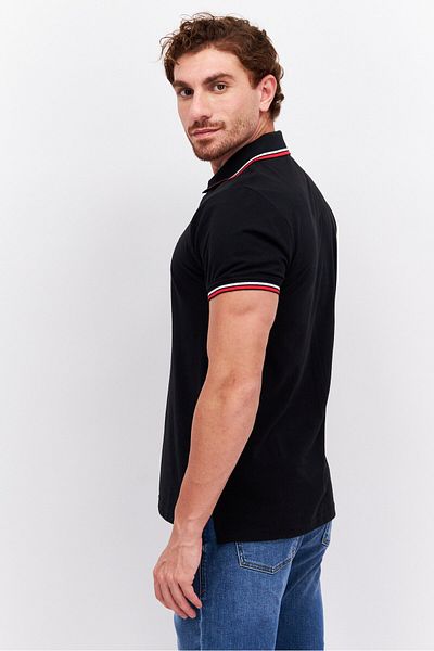 Cerruti 1881 Men Regular Fit Brand Logo Short Sleeve Polo Shirt, Black Combo