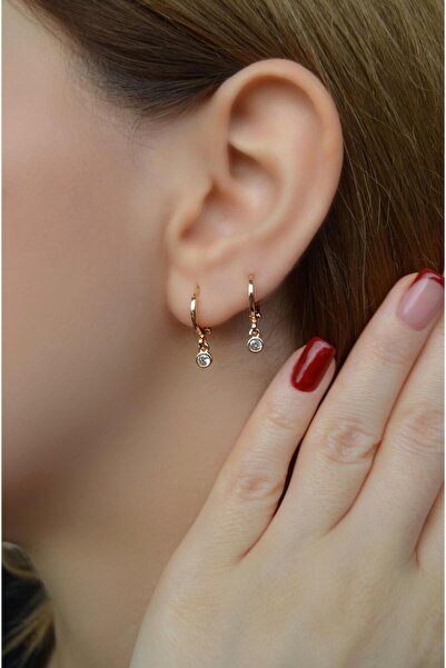 Sacce Scarves&Accessories Tektaş Sallantılı Minimal Halka Küpe Lob Kıkırdak Helix