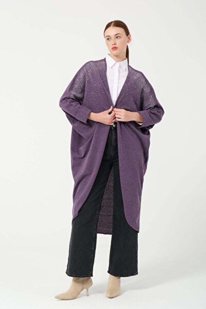 Hatun Atila HatunAtila 8555 Plum - Poncho Hera cu piatră de rând supradimensionat