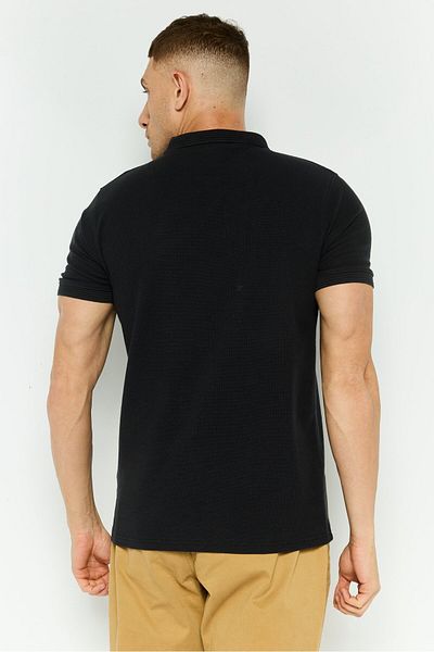Threadbare Men Regular Fit Short Sleeve Textured Polo Shirt, Black