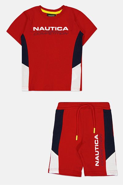Nautica Toddler Boys 2 Pcs Sportswear Fit Short Sleeve Top And Bottom, Red