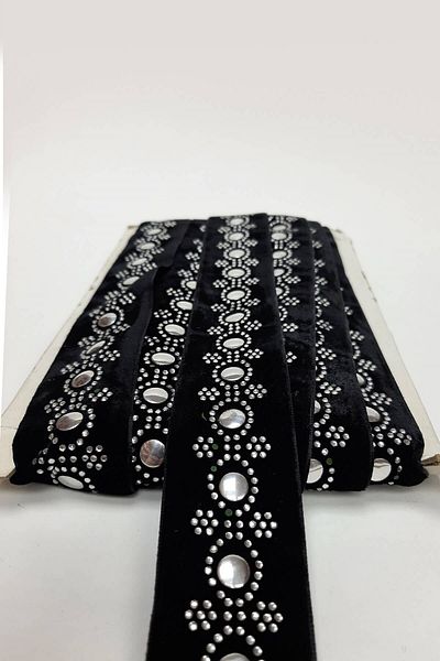 Hayalperest boncuk Velvet Patterned Black Stone Strip