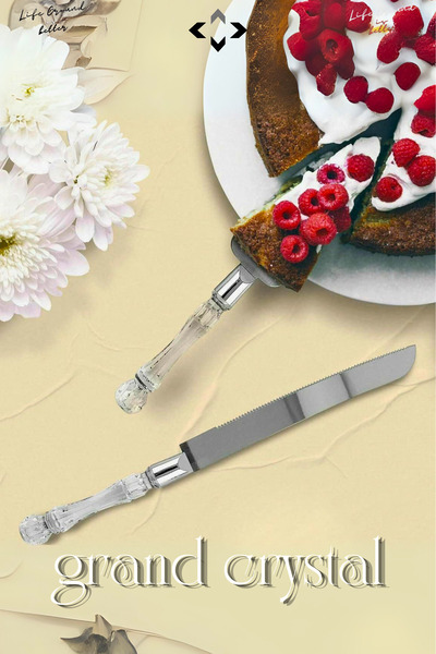 LİGROUND Grand Crystal Pasta Serving Set Double Wedding Engagement Wedding Serving Set Crystal Handle Spatula and Knife
