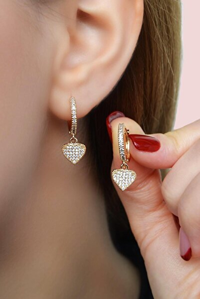 Sacce Scarves&Accessories Kalp Sallantılı Minimal Halka Küpe Kalpli Lob Kıkırdak Helix