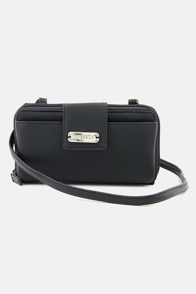 Nautica Women Hardware Logo Textured Leather Wallet With String 11 L x 19 H x 03 W cm, Black