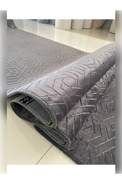 Sarar Kaymaz Tabanlı Kesme Kabartmalı Salon Koridor Mutfak Halısı ANTRASİT