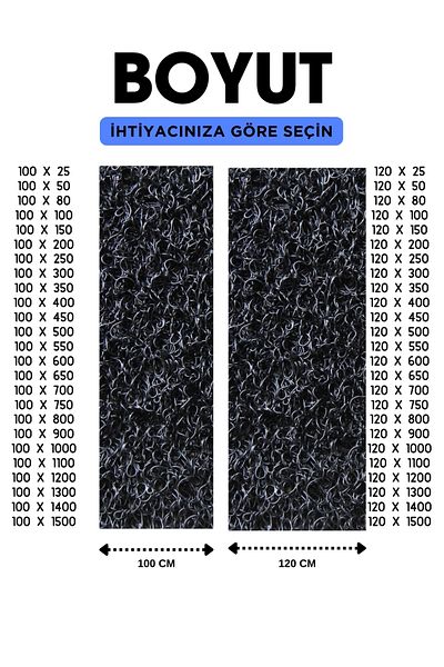 TAGESAN Black Curly Mop - 120X350 Cm, Non-Slip Entry, Dust Holder 14mm