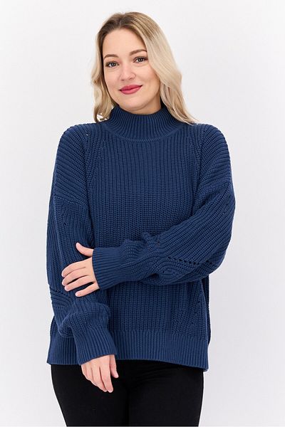 Hugo by Hugo Boss Women Mock Neck Long Sleeves Knitted Sweater, Navy